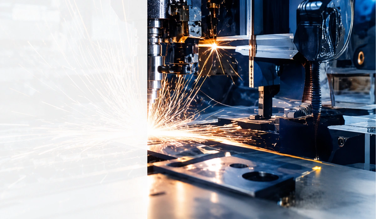 Industrielle Metallbearbeitung mit Maschine und Funkenflug