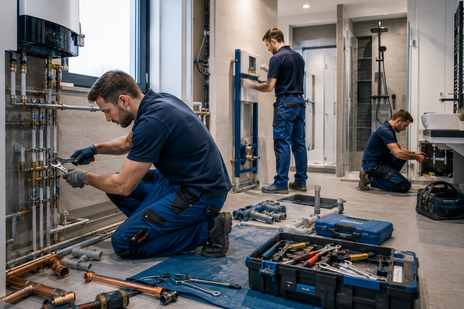 Sanitär- und Heizungsfachkraft bei der Arbeit