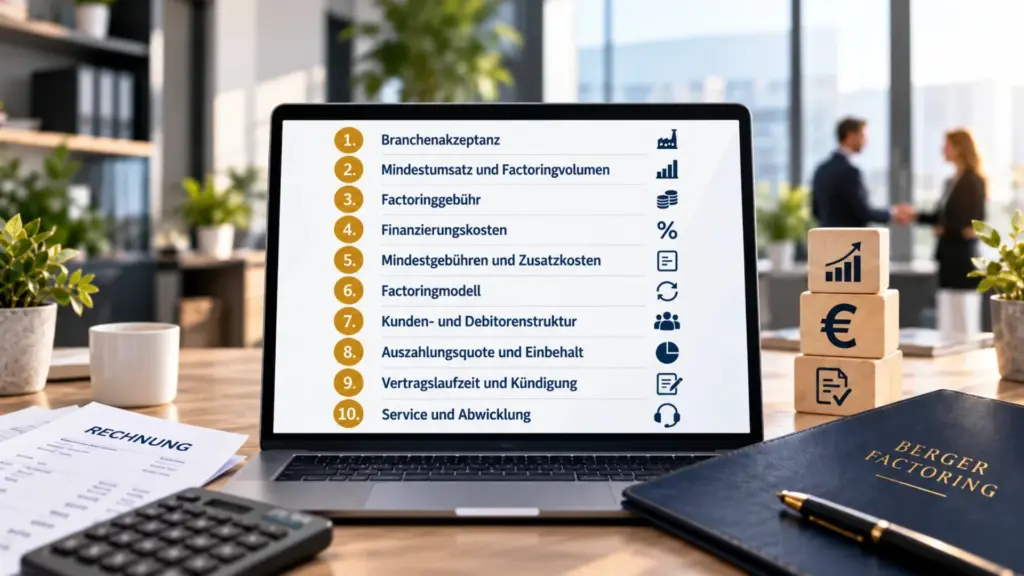 Factoringanbieter anhand von Kosten, Vertrag und Leistungen vergleichen